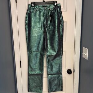 AFRM Shiny Green Crocodile Print Pants